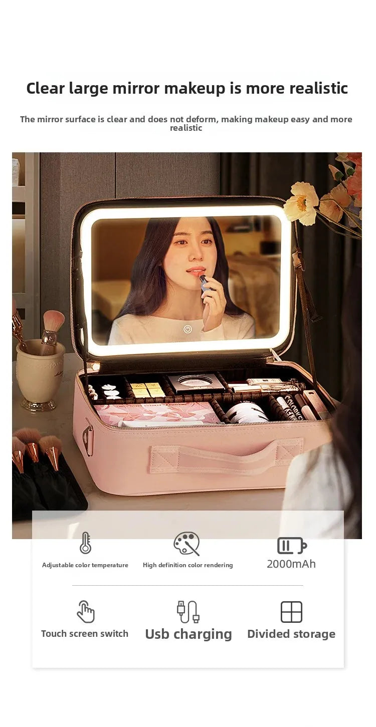 LuxeGlow™ LED Vanity Makeup Bag — Touch‑Light Mirror, Portable Beauty Organiser (Small & Large)