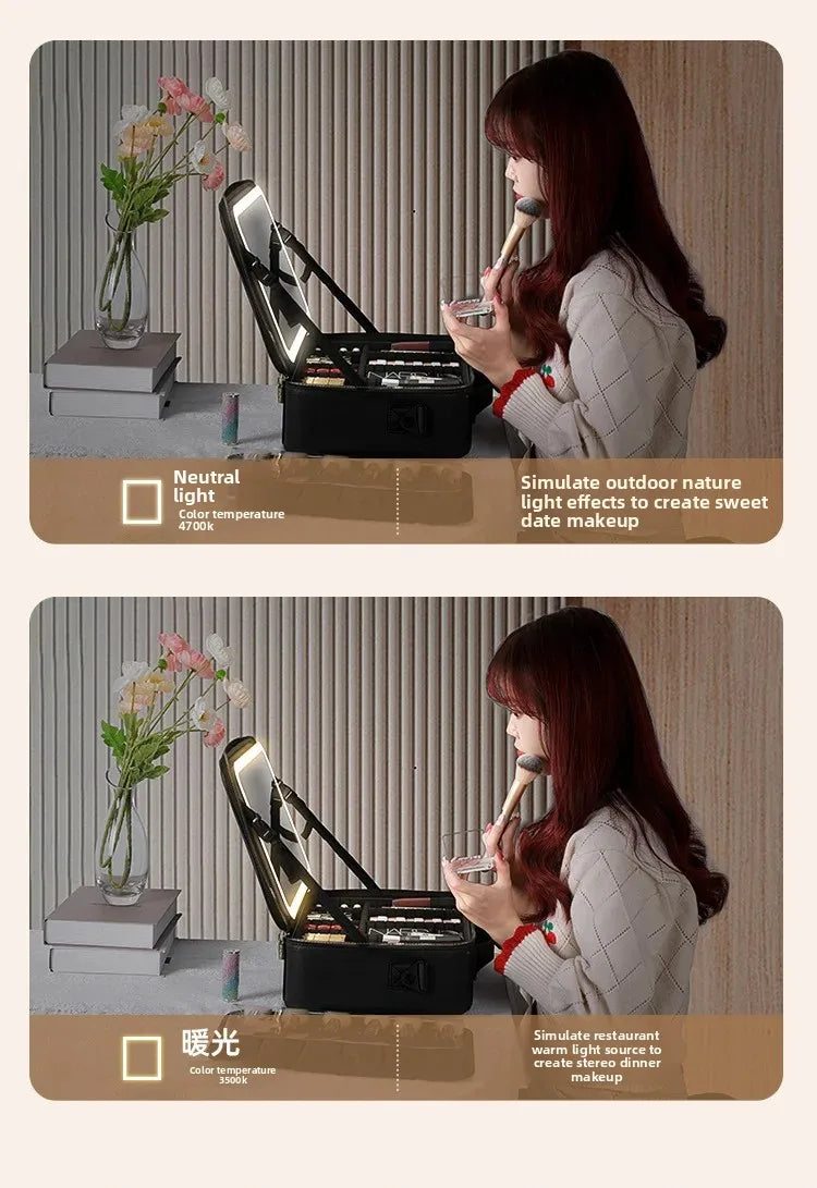 LuxeGlow™ LED Vanity Makeup Bag — Touch‑Light Mirror, Portable Beauty Organiser (Small & Large)