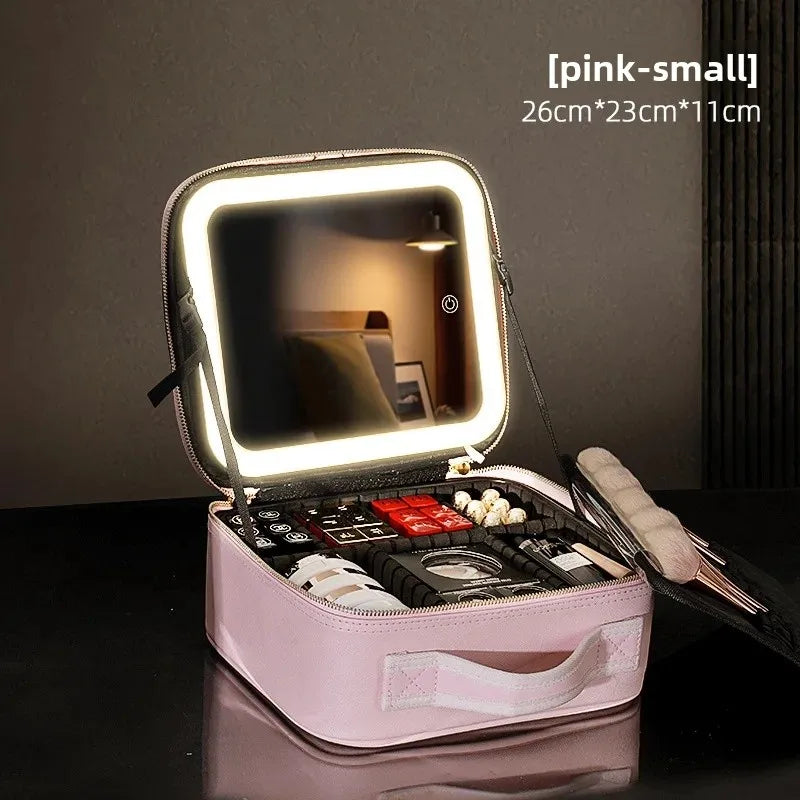 LuxeGlow™ LED Vanity Makeup Bag — Touch‑Light Mirror, Portable Beauty Organiser (Small & Large)