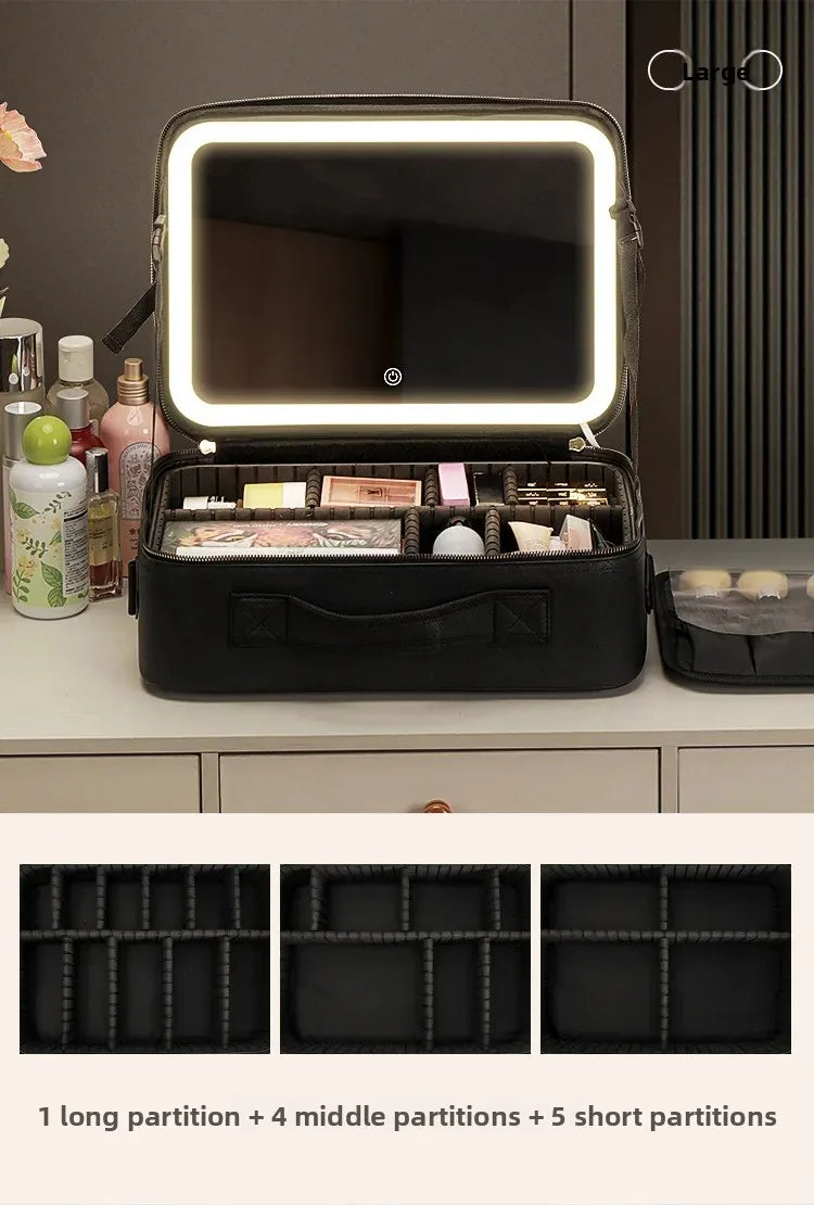 LuxeGlow™ LED Vanity Makeup Bag — Touch‑Light Mirror, Portable Beauty Organiser (Small & Large)