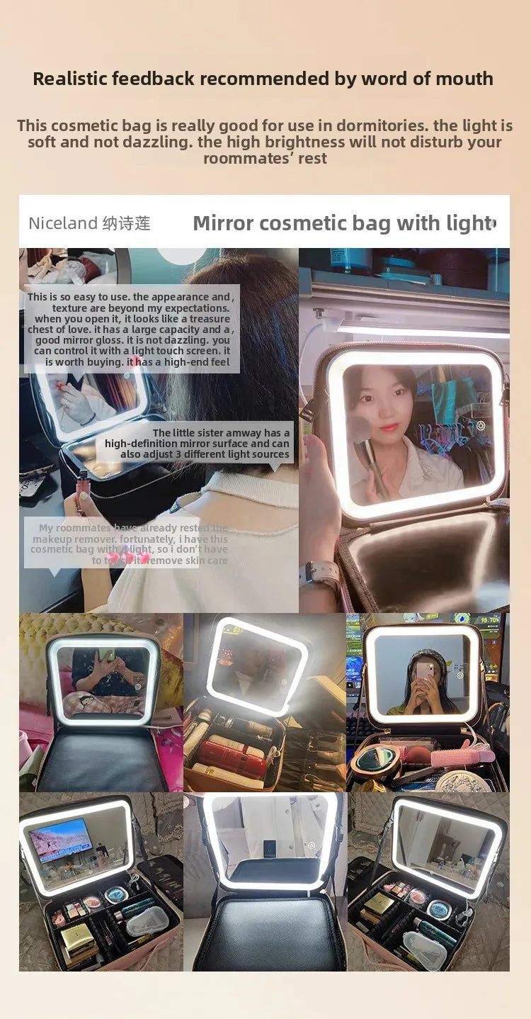 LuxeGlow™ LED Vanity Makeup Bag — Touch‑Light Mirror, Portable Beauty Organiser (Small & Large)