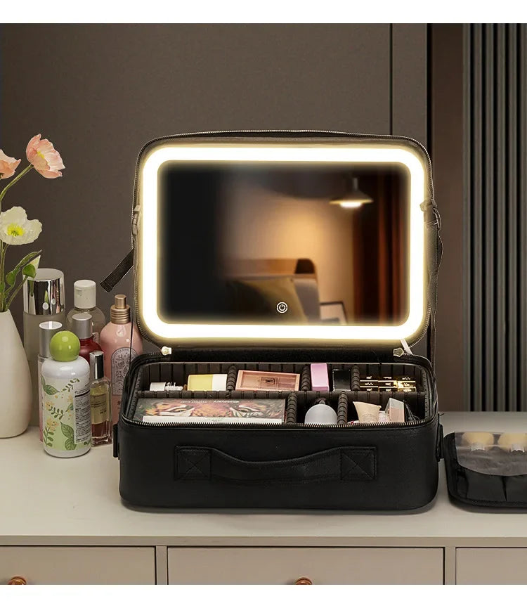 LuxeGlow™ LED Vanity Makeup Bag — Touch‑Light Mirror, Portable Beauty Organiser (Small & Large)