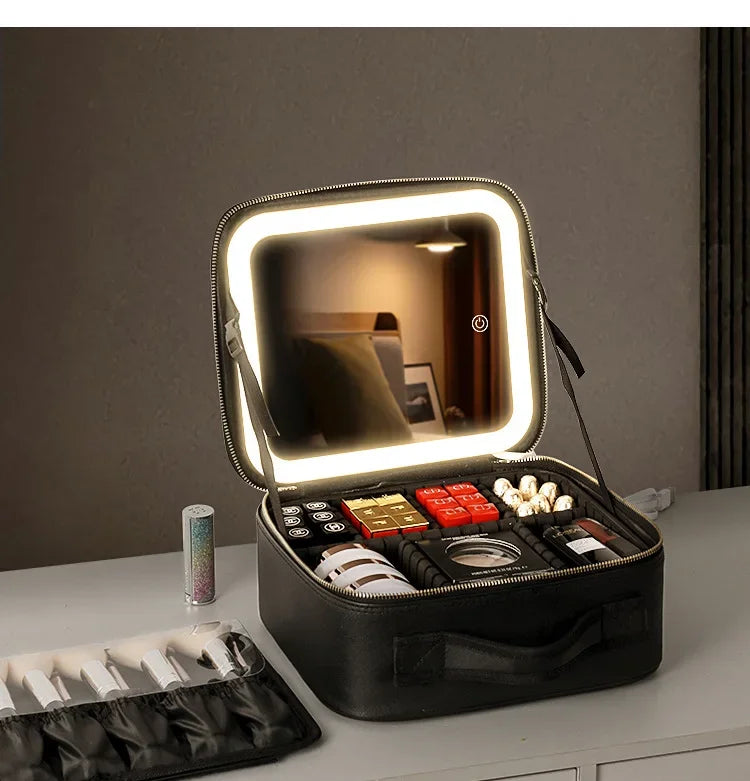 LuxeGlow™ LED Vanity Makeup Bag — Touch‑Light Mirror, Portable Beauty Organiser (Small & Large)