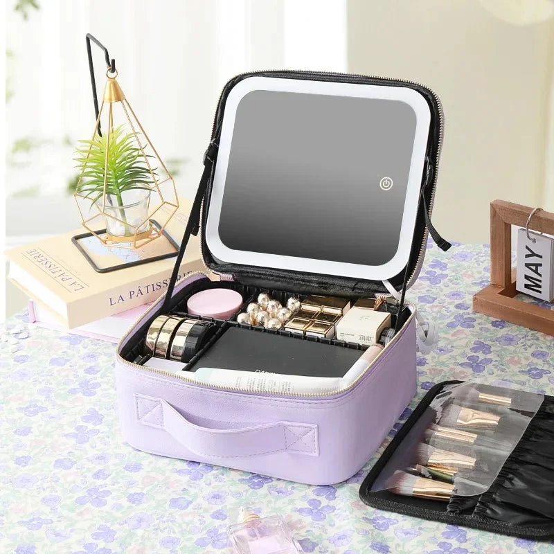 LuxeGlow™ LED Vanity Makeup Bag — Touch‑Light Mirror, Portable Beauty Organiser (Small & Large)
