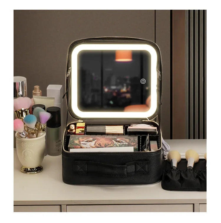 LuxeGlow™ LED Vanity Makeup Bag — Touch‑Light Mirror, Portable Beauty Organiser (Small & Large)
