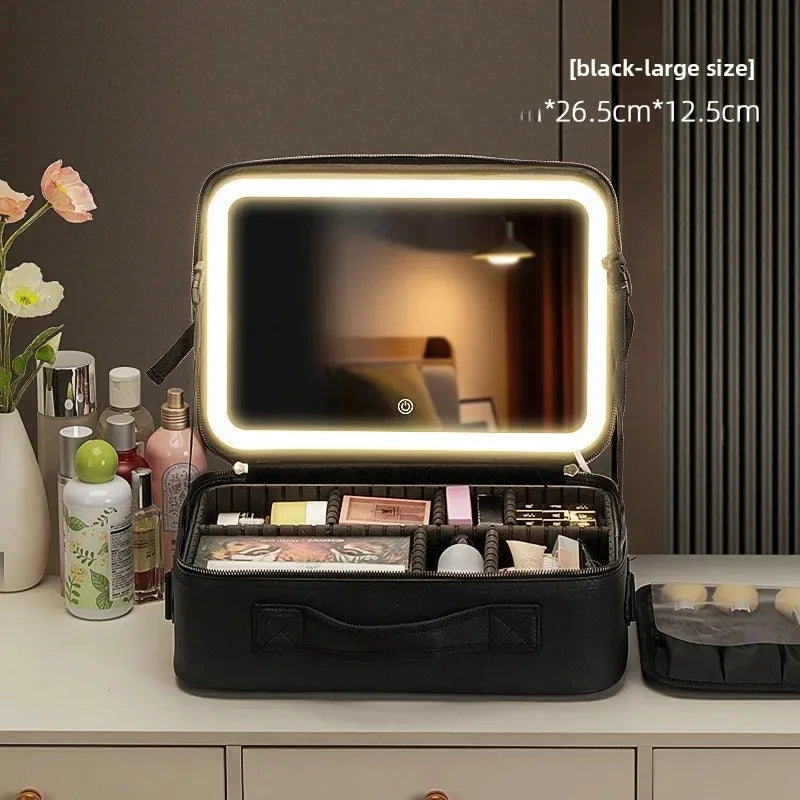 LuxeGlow™ LED Vanity Makeup Bag — Touch‑Light Mirror, Portable Beauty Organiser (Small & Large)