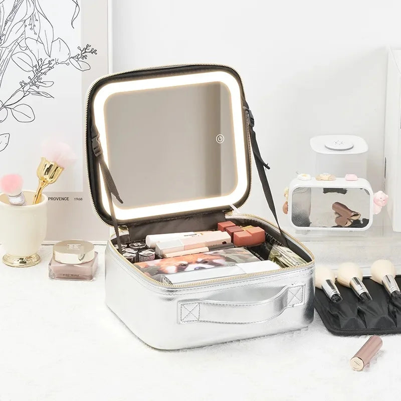 LuxeGlow™ LED Vanity Makeup Bag — Touch‑Light Mirror, Portable Beauty Organiser (Small & Large)