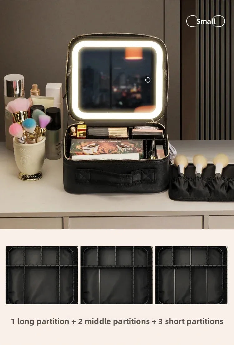 LuxeGlow™ LED Vanity Makeup Bag — Touch‑Light Mirror, Portable Beauty Organiser (Small & Large)