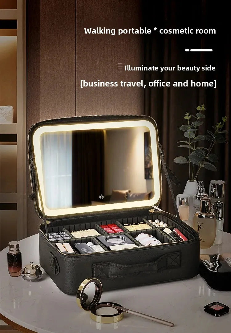LuxeGlow™ LED Vanity Makeup Bag — Touch‑Light Mirror, Portable Beauty Organiser (Small & Large)