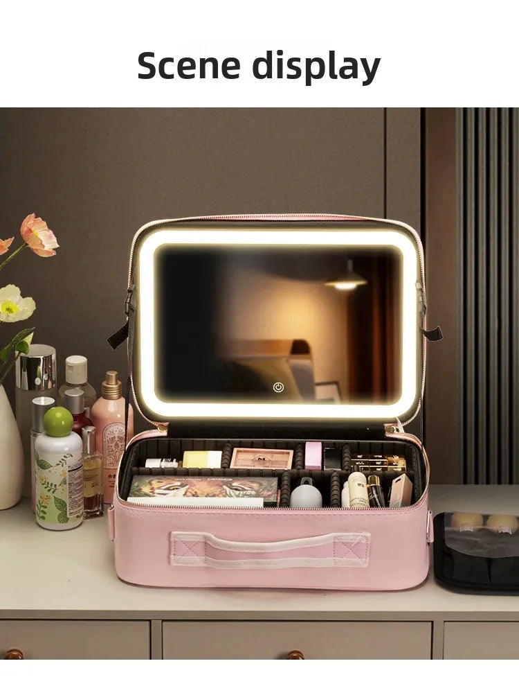 LuxeGlow™ LED Vanity Makeup Bag — Touch‑Light Mirror, Portable Beauty Organiser (Small & Large)