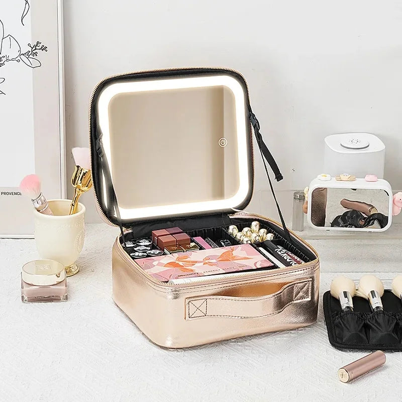 LuxeGlow™ LED Vanity Makeup Bag — Touch‑Light Mirror, Portable Beauty Organiser (Small & Large)