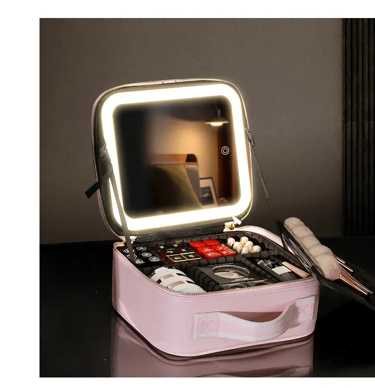 LuxeGlow™ LED Vanity Makeup Bag — Touch‑Light Mirror, Portable Beauty Organiser (Small & Large)