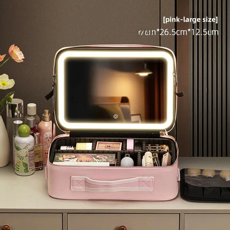 LuxeGlow™ LED Vanity Makeup Bag — Touch‑Light Mirror, Portable Beauty Organiser (Small & Large)