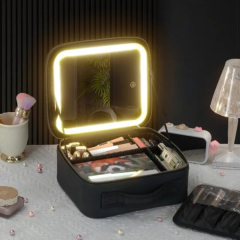 LuxeGlow™ LED Vanity Makeup Bag — Touch‑Light Mirror, Portable Beauty Organiser (Small & Large)